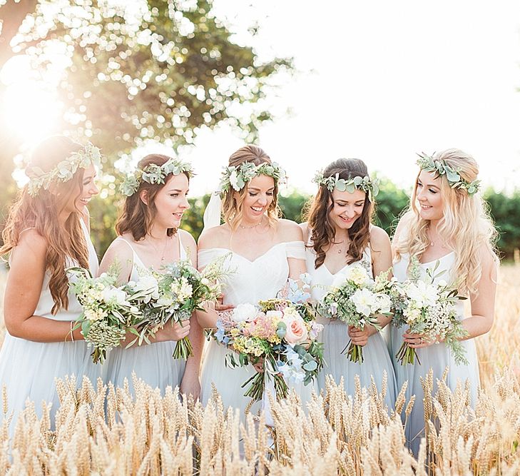 Bride in Heaton Wtoo by Watters Gown | Bridesmaid in Grey Tulle Skirts & White Cami Separates | Marble, Copper & Greenery Wedding at Cripps Barn Cotswolds | Summer Lily Studio Photography