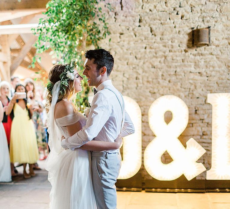 First Dance | Bride in Heaton Wtoo by Watters Gown | Groom in ASOS Suit | Marble, Copper & Greenery Wedding at Cripps Barn Cotswolds | Summer Lily Studio Photography