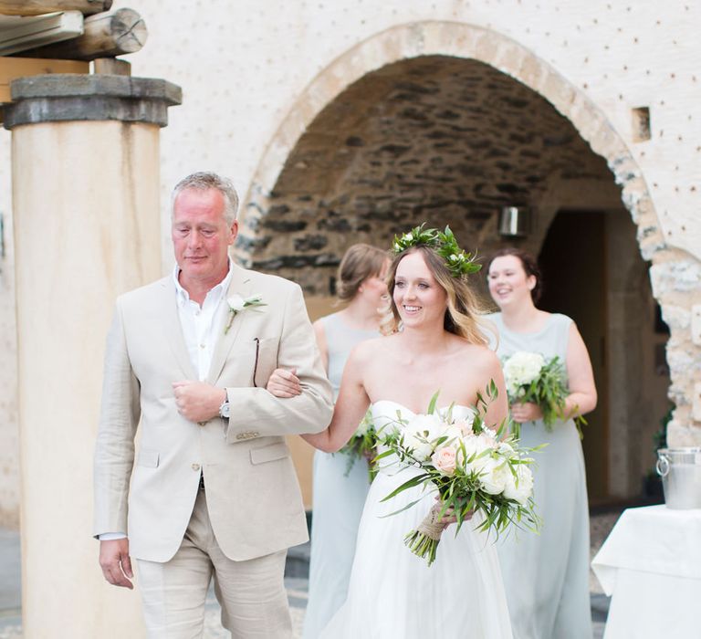 Wedding Ceremony Bridal Entrance | BHLDN Gown | Intimate Outdoor Destination Wedding at Kinsterna Hotel & Spa in Greece | Cecelina Photography