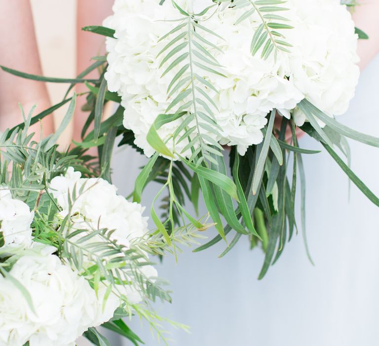 White hydrangea & Greenery Bouquets | Intimate Outdoor Destination Wedding at Kinsterna Hotel & Spa in Greece | Cecelina Photography