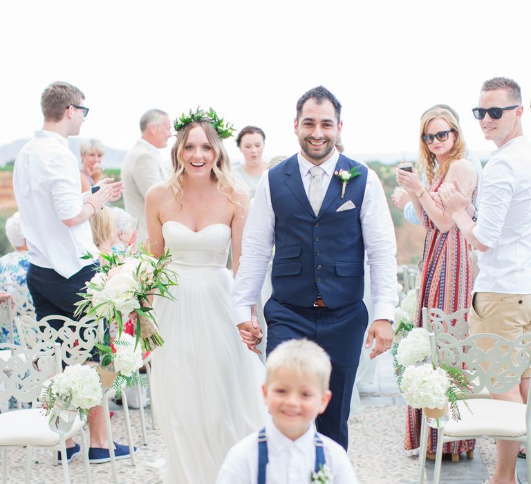 Bride in BHLDN Wedding Dress | Groom in Blue Ted Baker Suit | Kinsterna Hotel & Spa in Greece | Cecelina Photography