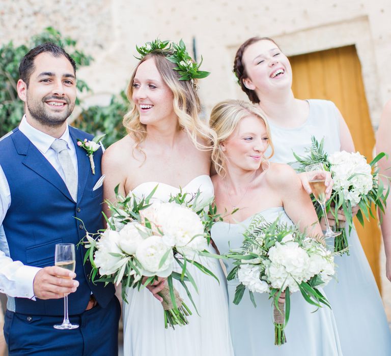 Bride in BHLDN Wedding Dress | Bridesmaids in Pale Blue House of Fraser Dresses | Groom in Blue Ted Baker Suit | Kinsterna Hotel & Spa in Greece | Cecelina Photography