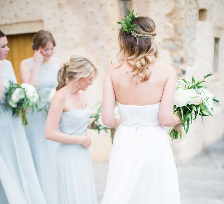 Bride in BHLDN Wedding Dress | Bridesmaids in House of Fraser Dresses | Intimate Outdoor Destination Wedding at Kinsterna Hotel & Spa in Greece | Cecelina Photography