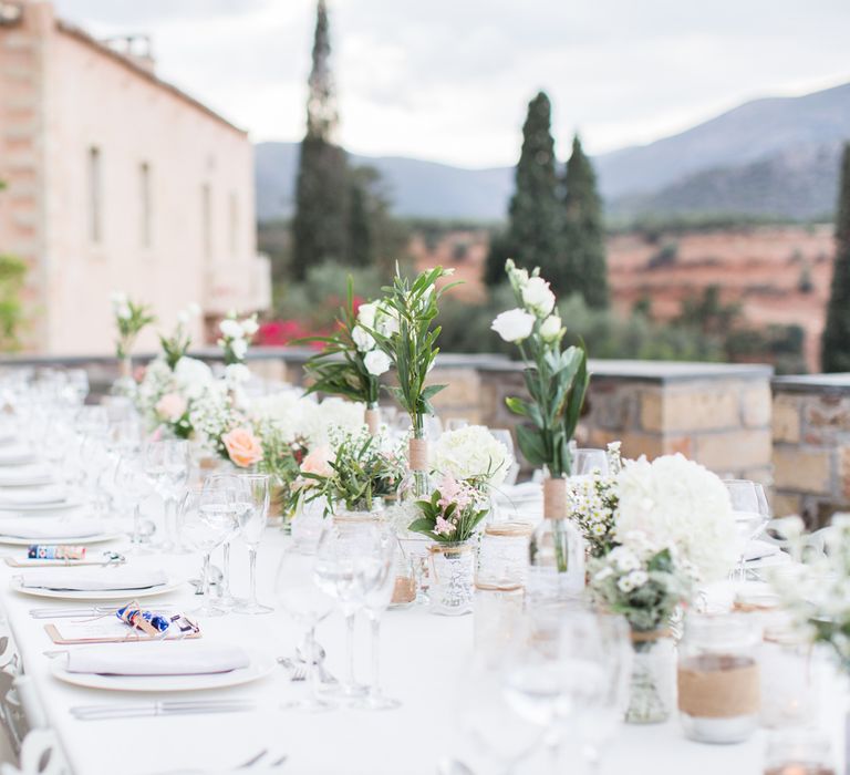 Table Scape | Intimate Outdoor Destination Wedding at Kinsterna Hotel & Spa in Greece | Cecelina Photography