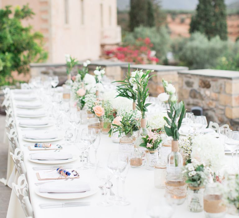 Romantic Tablescape | Intimate Outdoor Destination Wedding at Kinsterna Hotel & Spa in Greece | Cecelina Photography