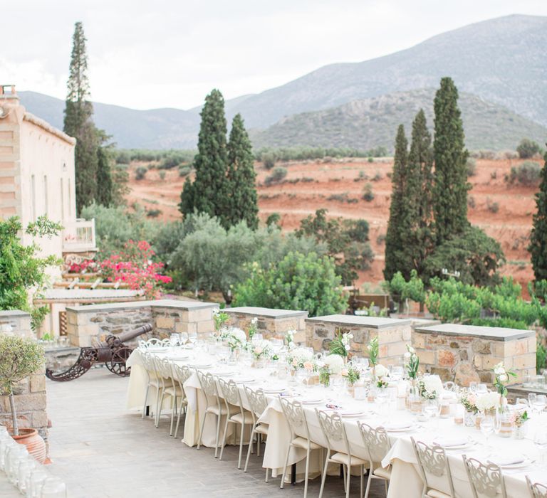 Table Scape | Intimate Outdoor Destination Wedding at Kinsterna Hotel & Spa in Greece | Cecelina Photography