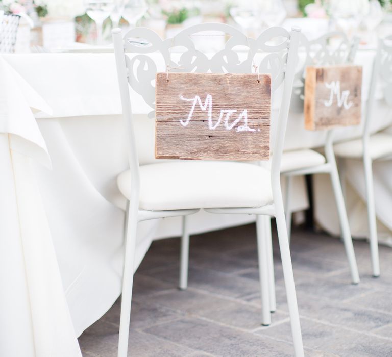 Wooden Chair Back Signs | Intimate Outdoor Destination Wedding at Kinsterna Hotel & Spa in Greece | Cecelina Photography