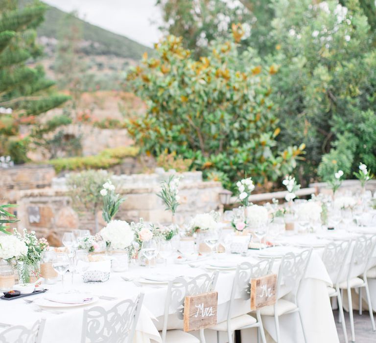 Wooden Chair Back Signs | Intimate Outdoor Destination Wedding at Kinsterna Hotel & Spa in Greece | Cecelina Photography