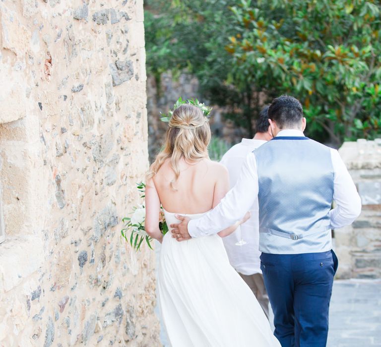 Bride in BHLDN Wedding Dress | Groom in Blue Ted Baker Suit | Kinsterna Hotel & Spa in Greece | Cecelina Photography