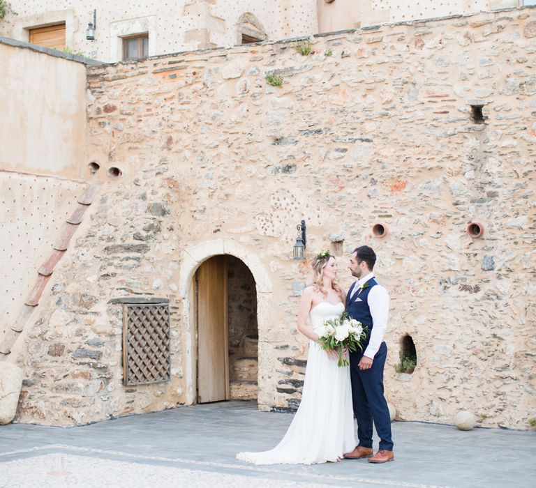 Bride in BHLDN Wedding Dress | Groom in Blue Ted Baker Suit | Kinsterna Hotel & Spa in Greece | Cecelina Photography