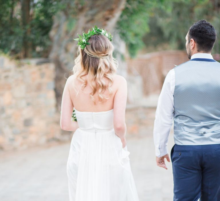 Bride in BHLDN Wedding Dress | Groom in Blue Ted Baker Suit | Kinsterna Hotel & Spa in Greece | Cecelina Photography