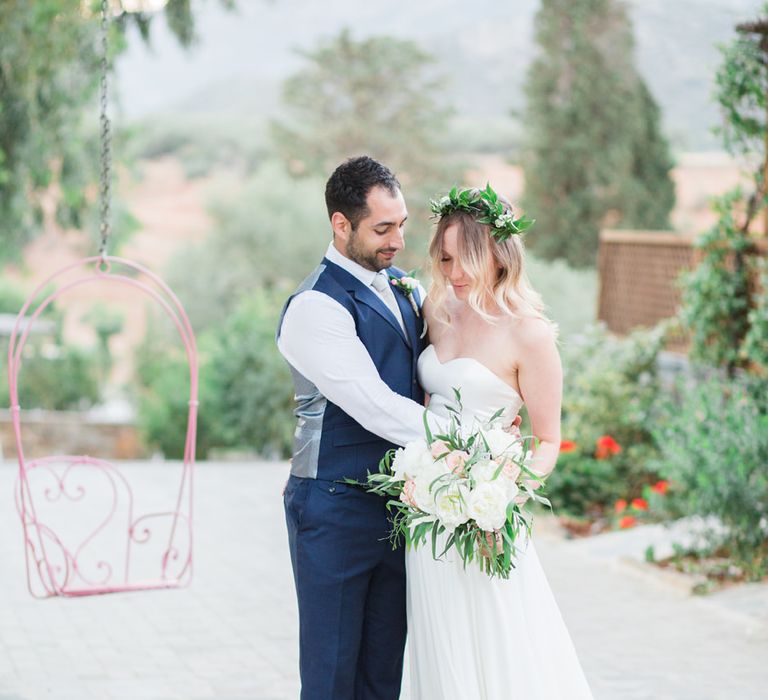 Bride in BHLDN Wedding Dress | Groom in Blue Ted Baker Suit | Kinsterna Hotel & Spa in Greece | Cecelina Photography