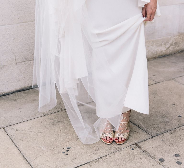 L.K Bennett Lasercut Silver Shoes | Bride in Alice Temperley Bluebell Gown | Stylish London Wedding | Eclection Photography