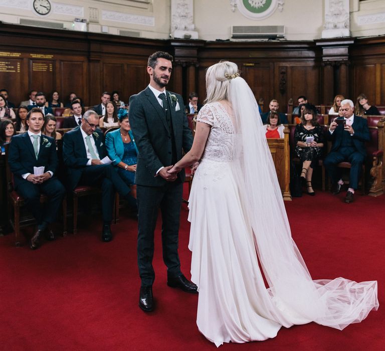 Wedding Ceremony | Bride in Alice Temperley Bluebell Gown | Groom in Reiss Suit | Stylish London Wedding | Eclection Photography