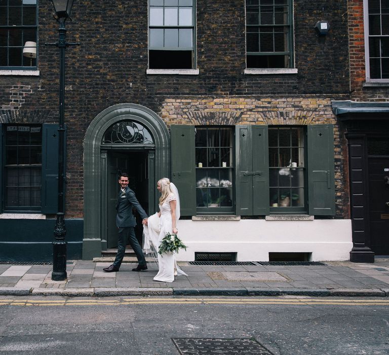 Bride in Alice Temperley Bluebell Gown | Groom in Reiss Suit | Stylish London Wedding | Eclection Photography