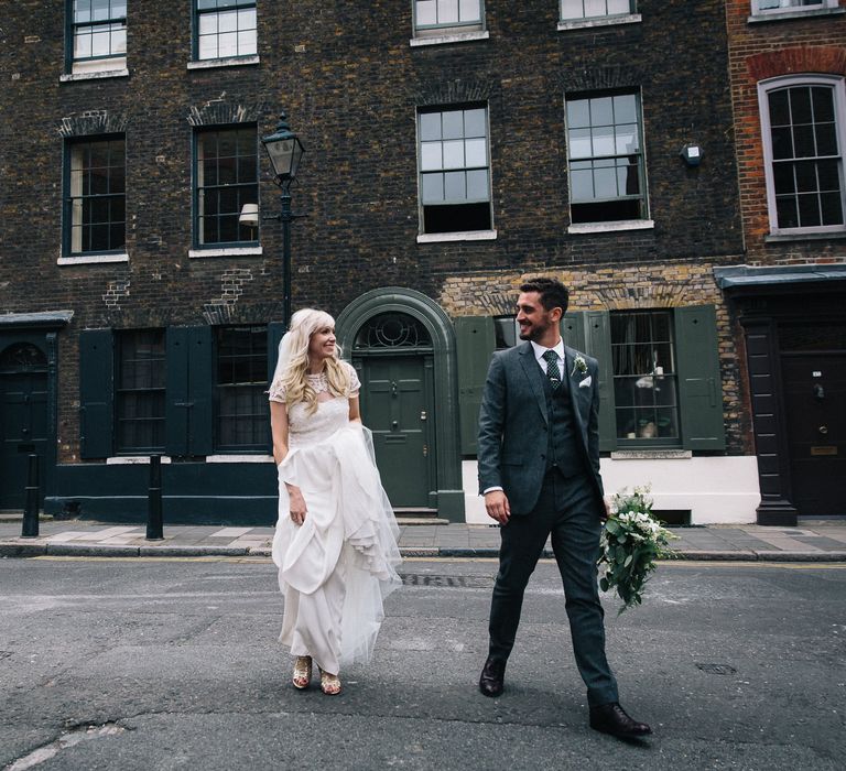 Bride in Alice Temperley Bluebell Gown | Groom in Reiss Suit | Stylish London Wedding | Eclection Photography