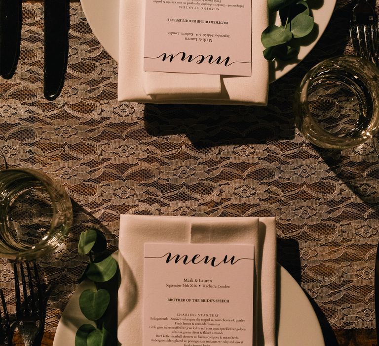 Menu Place Setting | Stylish London Wedding at Kachette | Eclection Photography