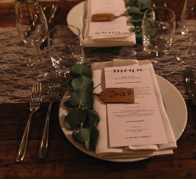 Menu Place Setting | Stylish London Wedding at Kachette | Eclection Photography