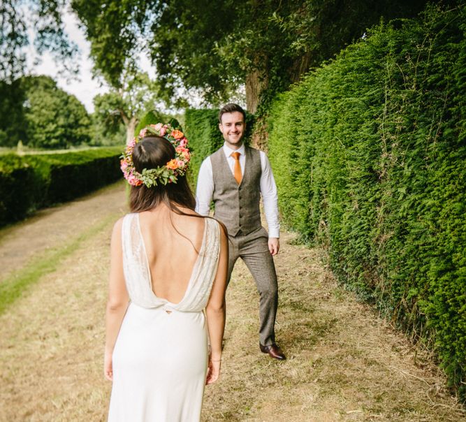 Bride In Backless Wedding Dress