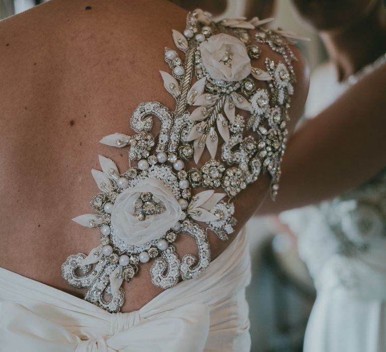 One Shoulder Anna Campbell Gown from Coco & Kate Boutique | Coral Wedding Cake with Peony Decor | Bride in Anna Campbell Gown from Coco & Kate Boutique | Groom in Next Wool Suit | Rustic Barn Pink Summer Wedding at Nancarrow Farm in Cornwall | Ross Talling Photography