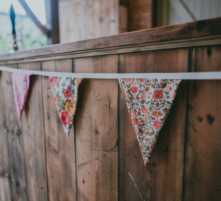 DIY Liberty Print Bunting | Rustic Barn Pink Summer Wedding at Nancarrow Farm in Cornwall | Ross Talling Photography