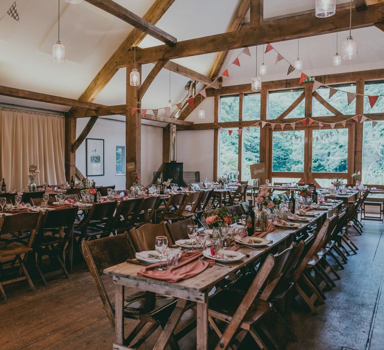 DIY Liberty Print Bunting | Rustic Barn Pink Summer Wedding at Nancarrow Farm in Cornwall | Ross Talling Photography