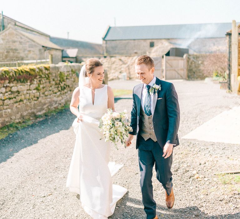 Jesus Peiro Wedding Dress With Pockets And Bridesmaids In Sky Blue Multiway Dresses At Healey Barn Northumberland With Images By Sarah Jane Ethan