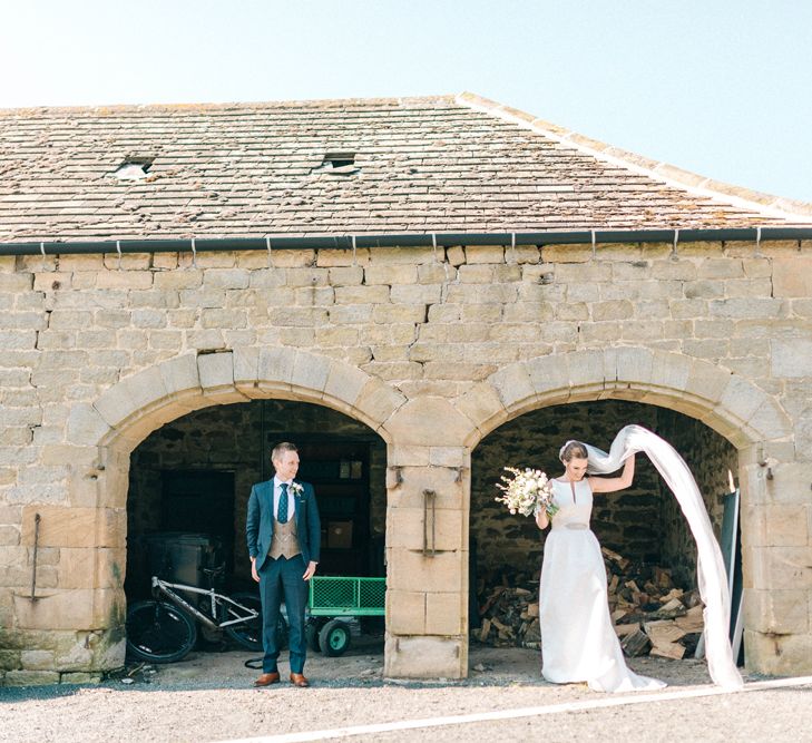 Jesus Peiro Wedding Dress With Pockets And Bridesmaids In Sky Blue Multiway Dresses At Healey Barn Northumberland With Images By Sarah Jane Ethan