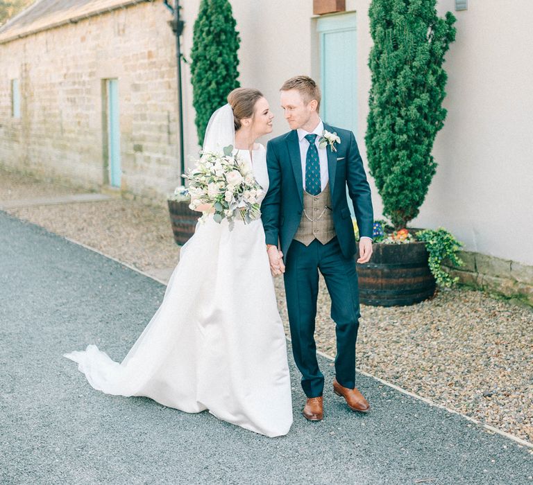 Jesus Peiro Wedding Dress With Pockets And Bridesmaids In Sky Blue Multiway Dresses At Healey Barn Northumberland With Images By Sarah Jane Ethan