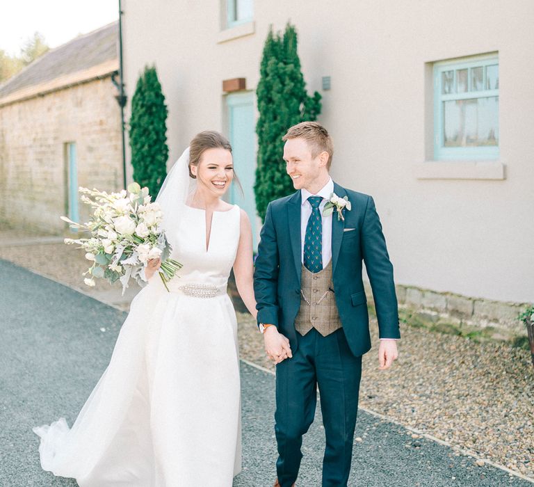 Jesus Peiro Wedding Dress With Pockets And Bridesmaids In Sky Blue Multiway Dresses At Healey Barn Northumberland With Images By Sarah Jane Ethan