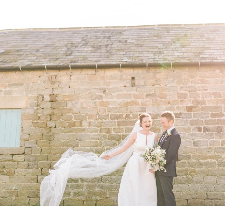 Jesus Peiro Wedding Dress With Pockets And Bridesmaids In Sky Blue Multiway Dresses At Healey Barn Northumberland With Images By Sarah Jane Ethan