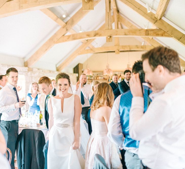 Jesus Peiro Wedding Dress With Pockets And Bridesmaids In Sky Blue Multiway Dresses At Healey Barn Northumberland With Images By Sarah Jane Ethan