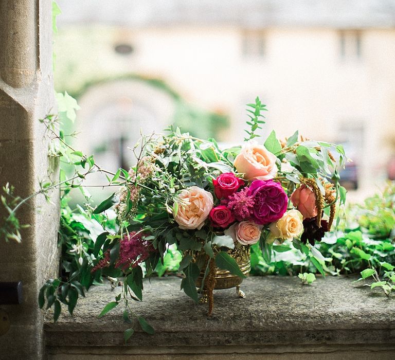 Peach & Fuchsia Pink Floral Arrangement by Westwood Design | Jacob & Pauline Photography | Pretty in White Films