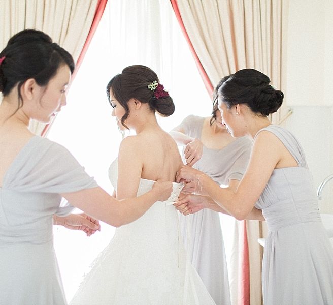 Getting Ready | Bride in Renee L. Collections Gown | Bridesmaids in Grey Love Potion Dresses | Jacob & Pauline Photography | Pretty in White Films