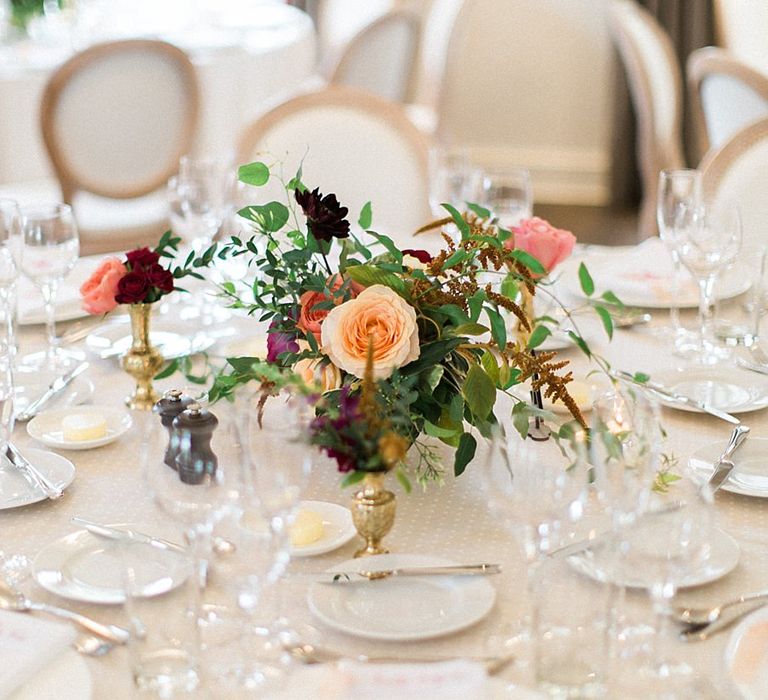 Peach, Coral, Pink, Fuchsia, Red & Burgundy Floral Centrepiece by Westwood Design | Jacob & Pauline Photography | Pretty in White Films