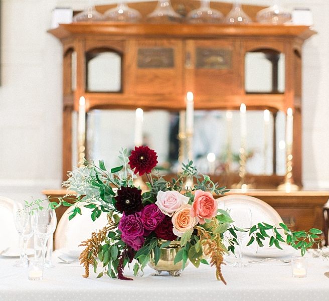 Peach, Coral, Pink, Fuchsia, Red & Burgundy Floral Arrangement by Westwood Design | Jacob & Pauline Photography | Pretty in White Films