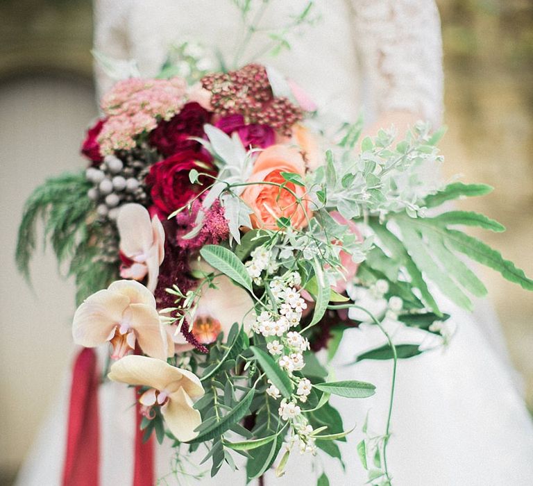 Peach, Coral, Pink, Fuchsia, Red & Burgundy Wedding Bouquet by Westwood Design | Jacob & Pauline Photography | Pretty in White Films