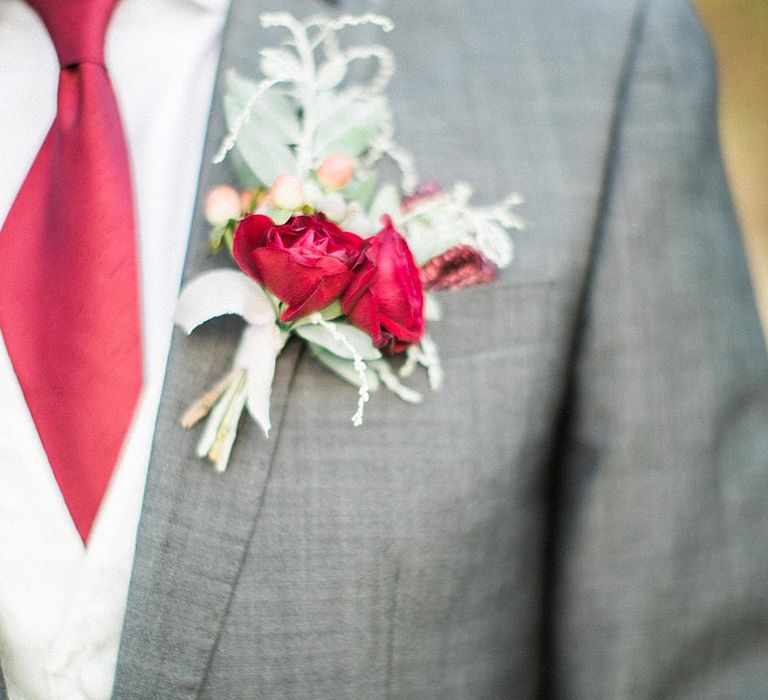 Red Flower Buttonhole | Groom in Moss Bros Traditional Suit | Jacob & Pauline Photography | Pretty in White Films