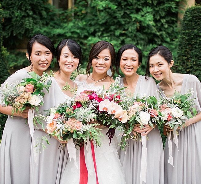 Bridesmaids in Grey Love Potion Dresses | Bride in Renee L. Collections Bridal Gown | Jacob & Pauline Photography | Pretty in White Films