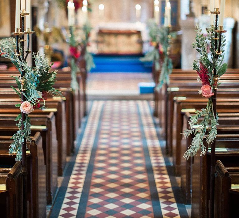 Candles Pew End Decor | Jacob & Pauline Photography | Pretty in White Films