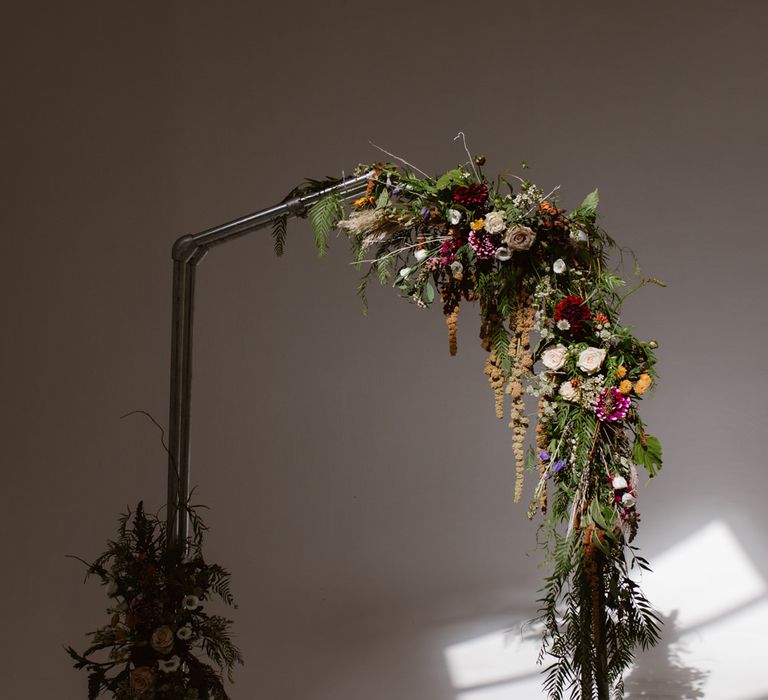 Industrial Floral Ceremony Arch For Wedding