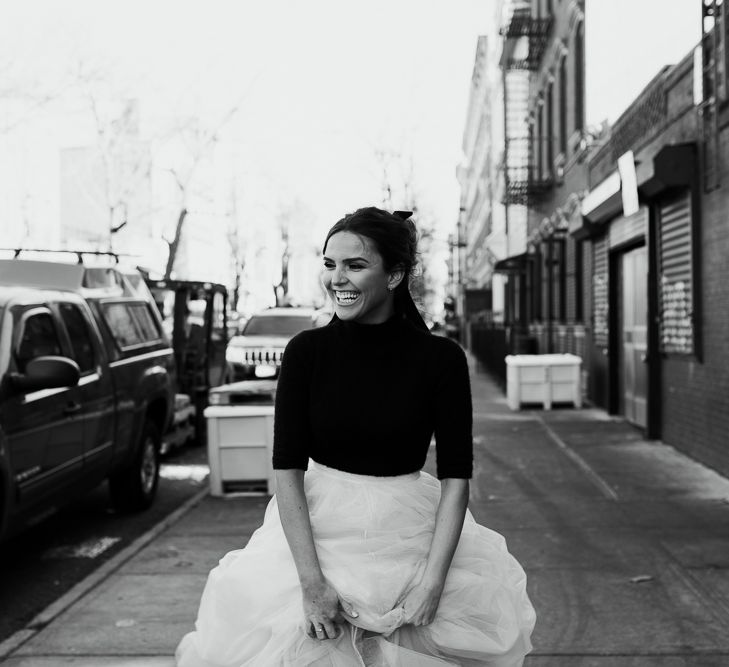 Intimate Elopement In New York City With Bride In Black Sweater And Blue Tulle Skirt And A Ponytail With Images From Forester Fotografos