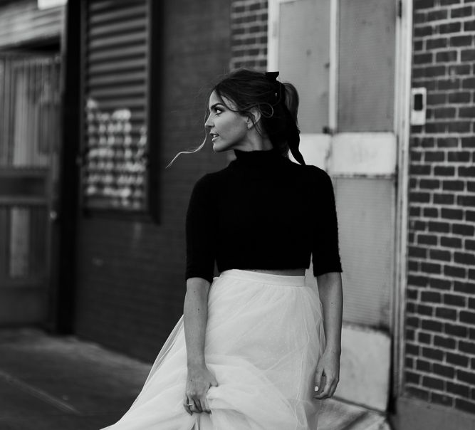 Intimate Elopement In New York City With Bride In Black Sweater And Blue Tulle Skirt And A Ponytail With Images From Forester Fotografos