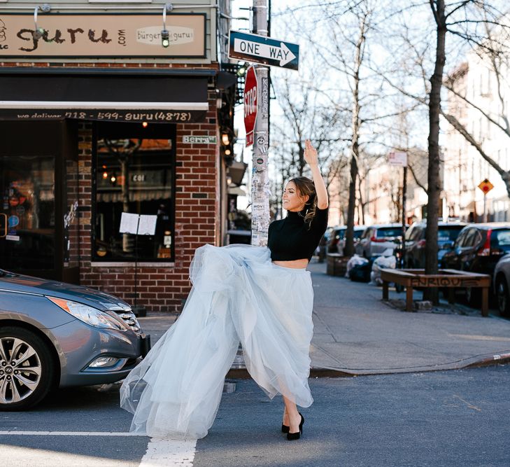 Intimate Elopement In New York City With Bride In Black Sweater And Blue Tulle Skirt And A Ponytail With Images From Forester Fotografos