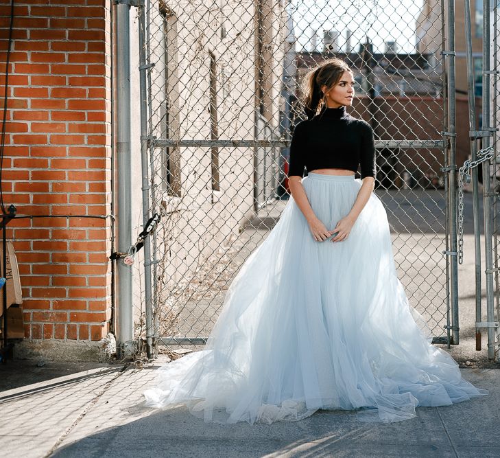 Intimate Elopement In New York City With Bride In Black Sweater And Blue Tulle Skirt And A Ponytail With Images From Forester Fotografos