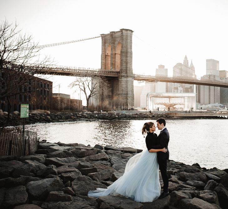 Intimate Elopement In New York City With Bride In Black Sweater And Blue Tulle Skirt And A Ponytail With Images From Forester Fotografos