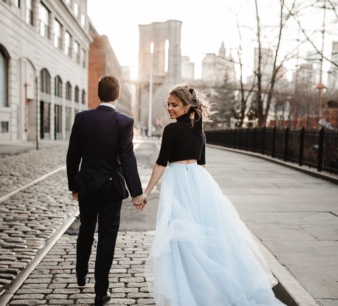 Intimate Elopement In New York City With Bride In Black Sweater And Blue Tulle Skirt And A Ponytail With Images From Forester Fotografos