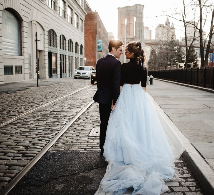 Intimate Elopement In New York City With Bride In Black Sweater And Blue Tulle Skirt And A Ponytail With Images From Forester Fotografos