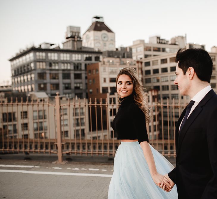 Intimate Elopement In New York City With Bride In Black Sweater And Blue Tulle Skirt And A Ponytail With Images From Forester Fotografos