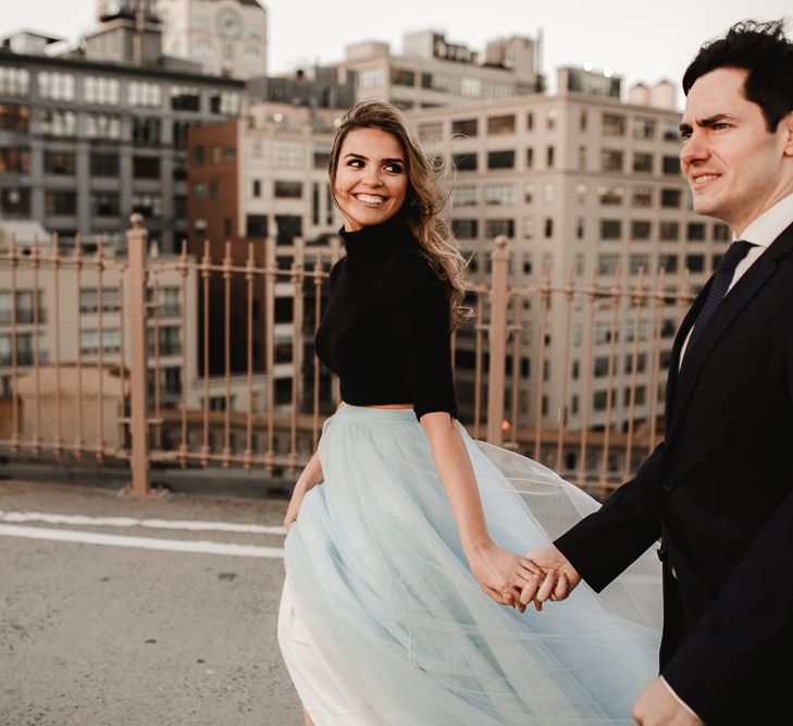 Intimate Elopement In New York City With Bride In Black Sweater And Blue Tulle Skirt And A Ponytail With Images From Forester Fotografos